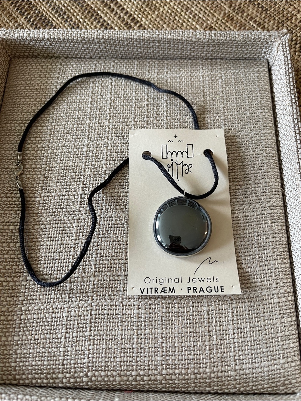 Black Hematite Round Pendant Necklace - Vitraem Prague